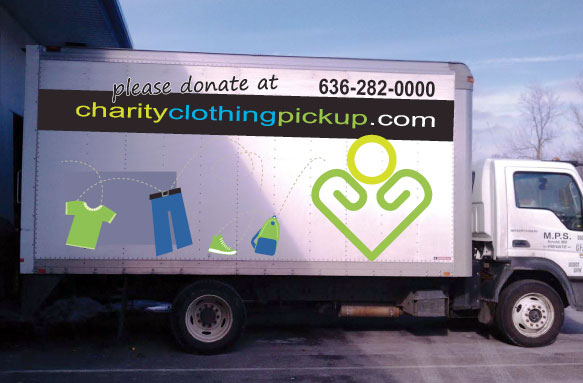 Clothing donation pickup truck.